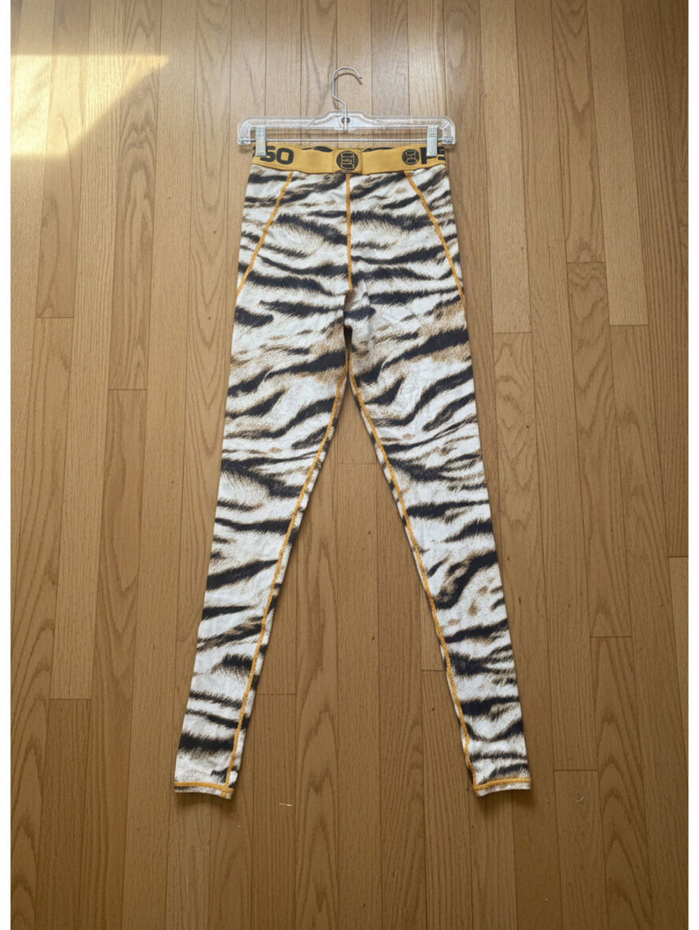 PSD Tiger Print Leggings with Yellow Waistband, Size Small